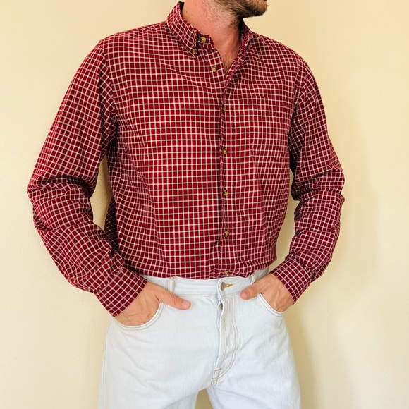 Eddie Bauer red plaid button down shirt long sleeve - Picture 4 of 10